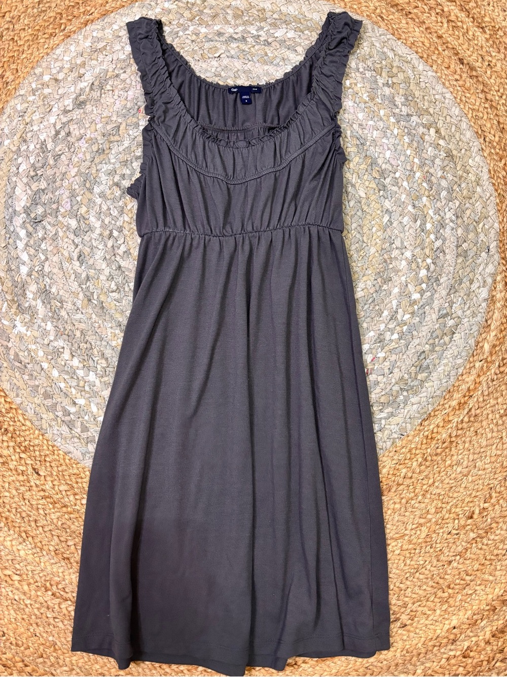 GAP Dark Gray Ruffle-Trim Midi Dress